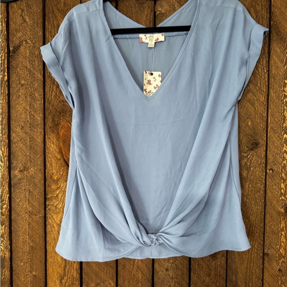 Hippie Rose Light Blue V-Neck Blouse